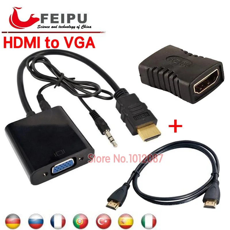 For Computer Tablet PC HDTV Display HD 1080P Mini HDMI Micro Connector Adapter + to VGA Converter Cable |