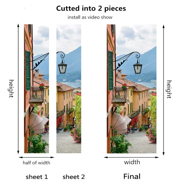 052-cutted into 2pcs Наклейки на дверь в скандинавском стиле, простые 3D визуальные декоративные наклейки на дверь для гостиной, ванной комнаты, обои с естественным пейзажем - Цвет: 052-cutted into 2pcs