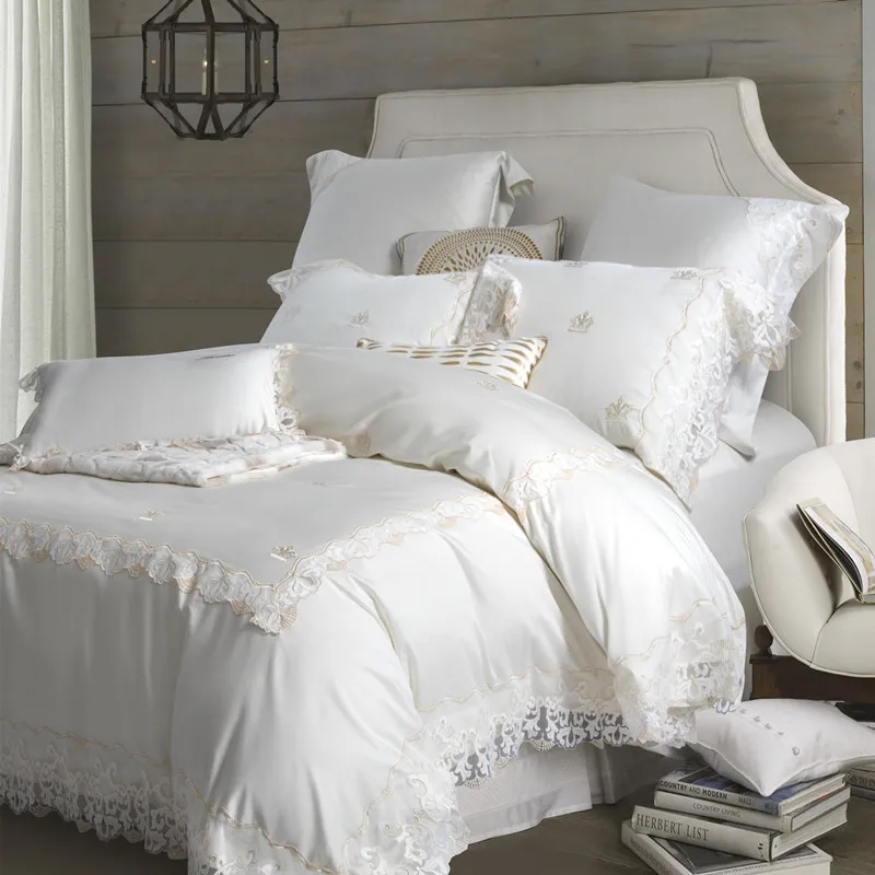 Роскошные 100 S египетского хлопка наборы с вышиванием для спальни из белого