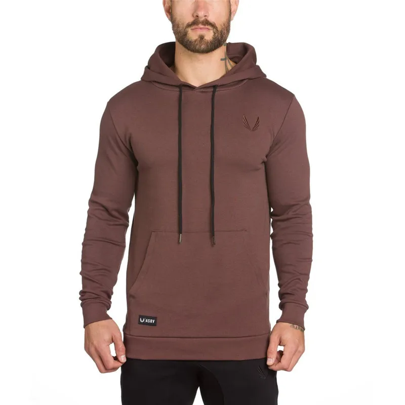 Модные для мужчин тренажерные залы Твердые цвета Hoodies Осень Зима Повседневное фитнес уличная хип хоп костюмы пуловер Кофты - Цвет: Wine Red