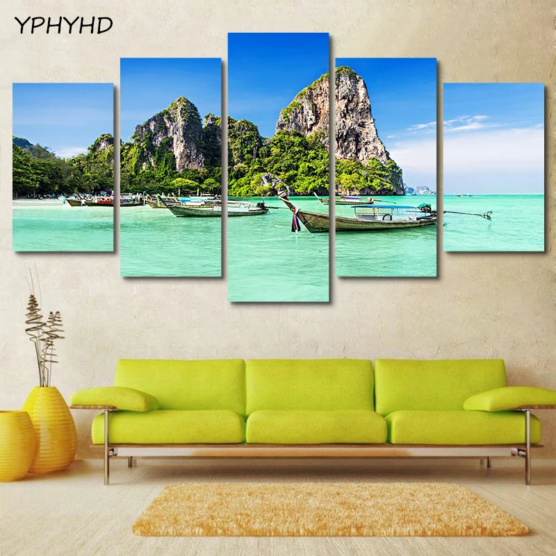 YPHYHD настенные работы Современный домашний декор гостиная 5 шт. Phuket синяя морская