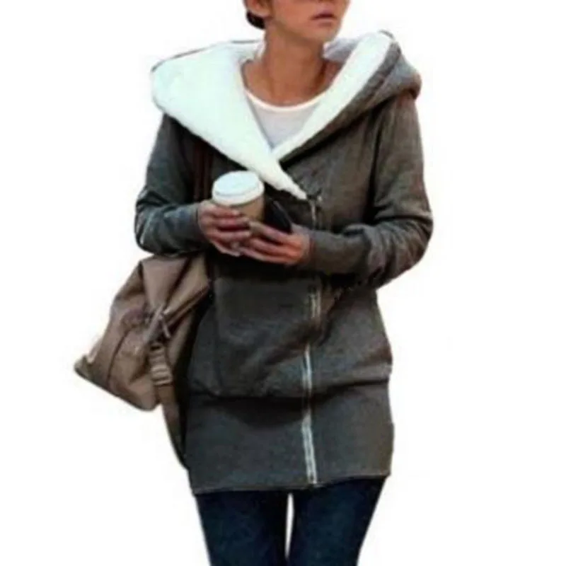 Женская модная теплая толстовка на молнии свитер с капюшоном длинная куртка