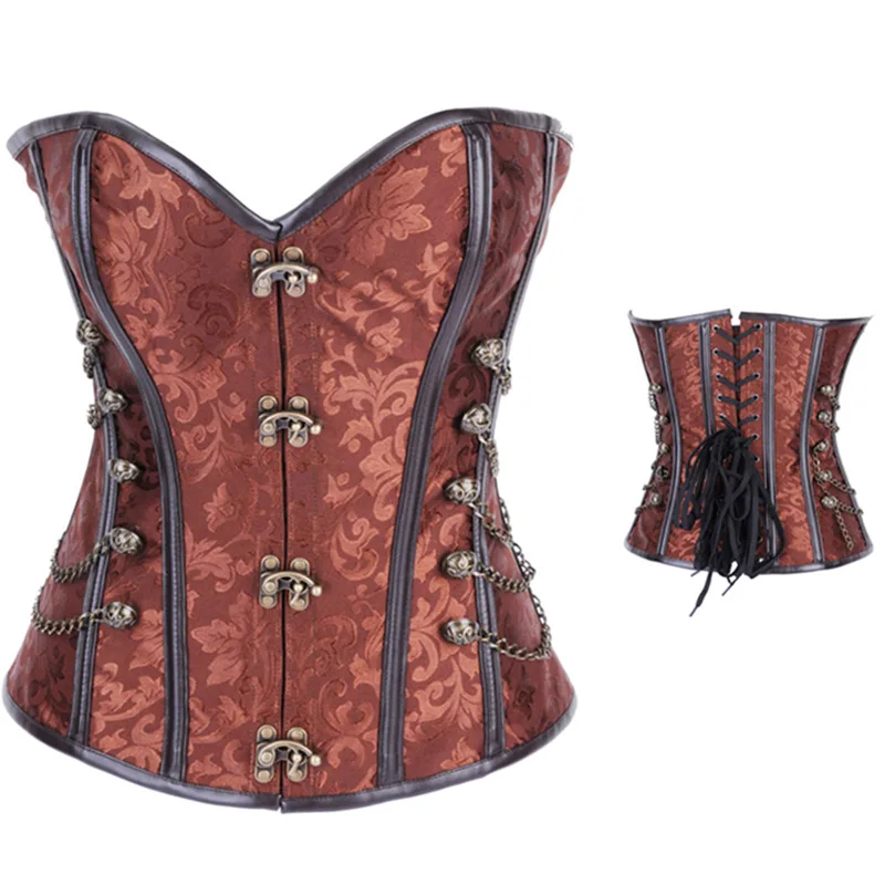 2017 стимпанк Корсет Талии Тренажер корсет стальной кости Топ коричневый бюстье