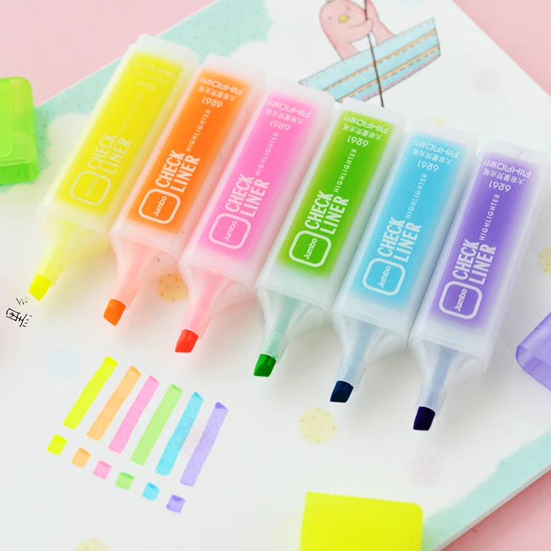 

Check Liner Highlighter Fluorescente Pigment Ink Markers Pen Clean Quick Dry Japanese Stationery Office School Supplies 1pc