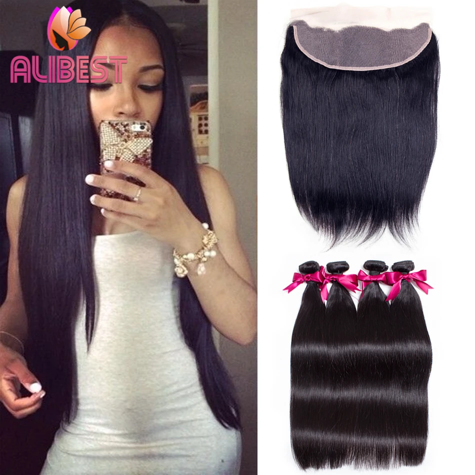 7А Перуанский Девственные Волосы Прямо Закрытие Волос Кружева Фронтальной С