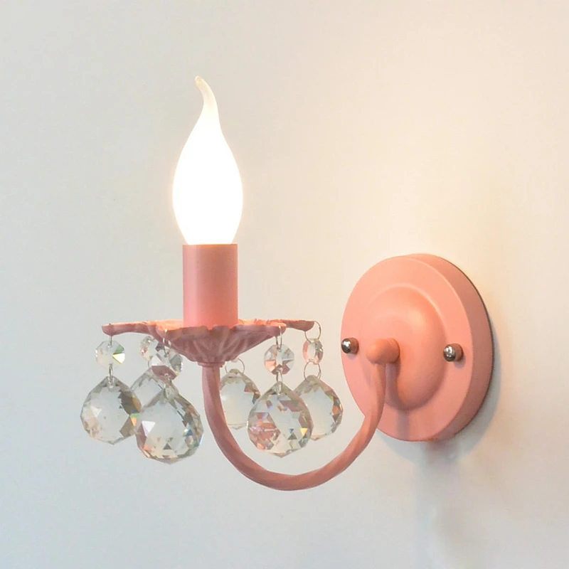 Пасторальный розовый хрустальный настенный светильник в Корейском стиле для
