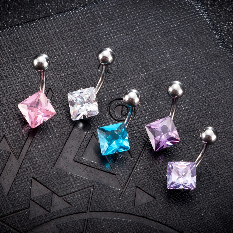 New Arrivals Antiallergic White Gold Color Cut AAA+ Square Zircon CZ Piercing Body Jewelry Belly Button Ring Wholesale Gift | Украшения и