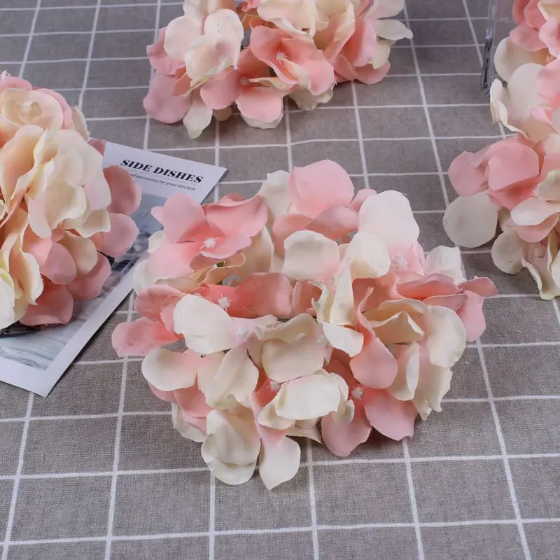 Champagne Pink 13-15 см Гортензия Цветок голова 27 вилок Свадебная вечеринка Декоративные Шелковые цветы сделай сам венок Свадебная стена дорога свинцовая Арка цветы - Цвет: Champagne Pink