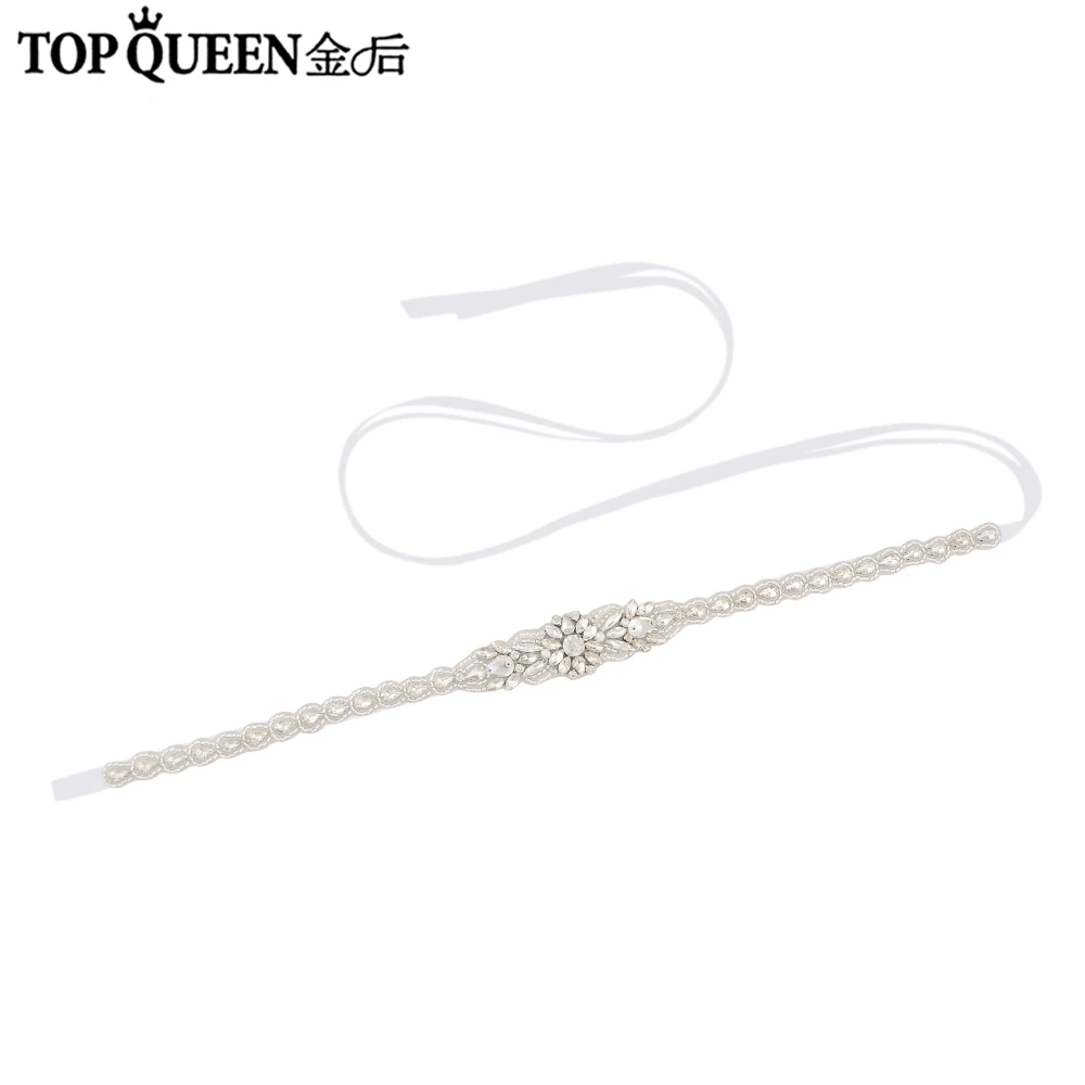 TOPQUEEN S385 пояс со стразами, серебристый пояс со стразами для свадьбы, пояс невесты с кристаллами, темно-синий пояс в стиле бохо, пояс с драгоценными камнями для платья - Цвет: White