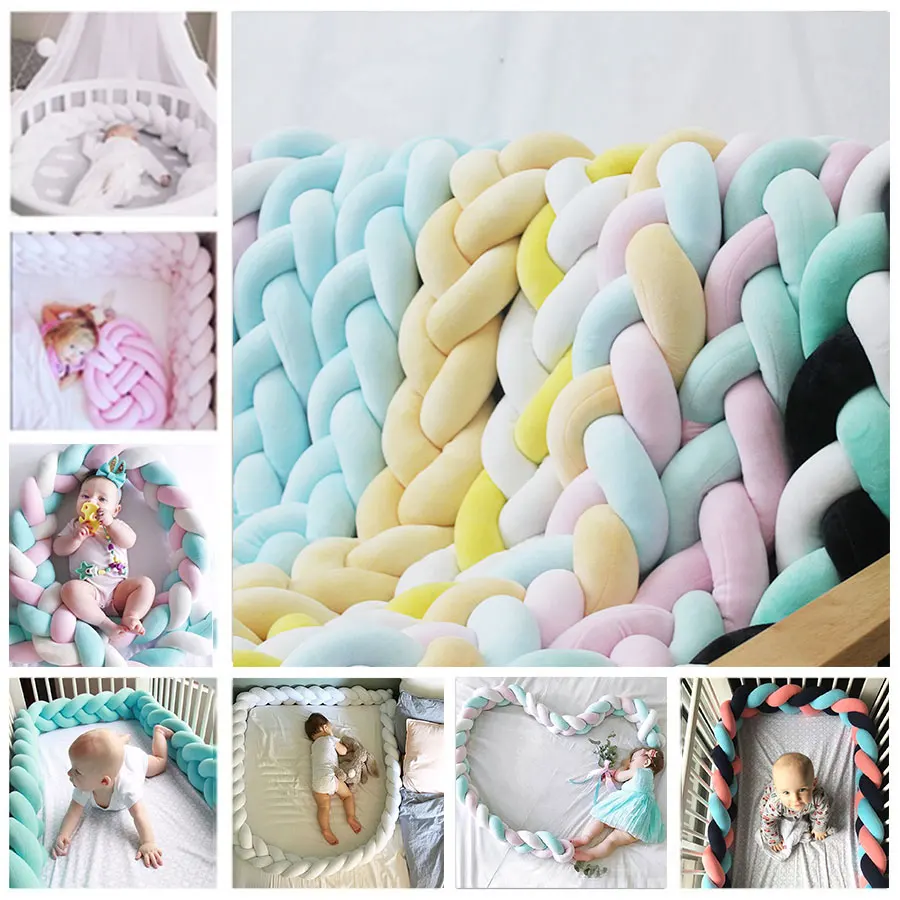 

NEW!1M/2M/3M Newborn Baby Bed Bumper Long Knotted Baby Bed Decor Pure Weaving Plush Knot Crib Bumper Protector Infant Room Decor