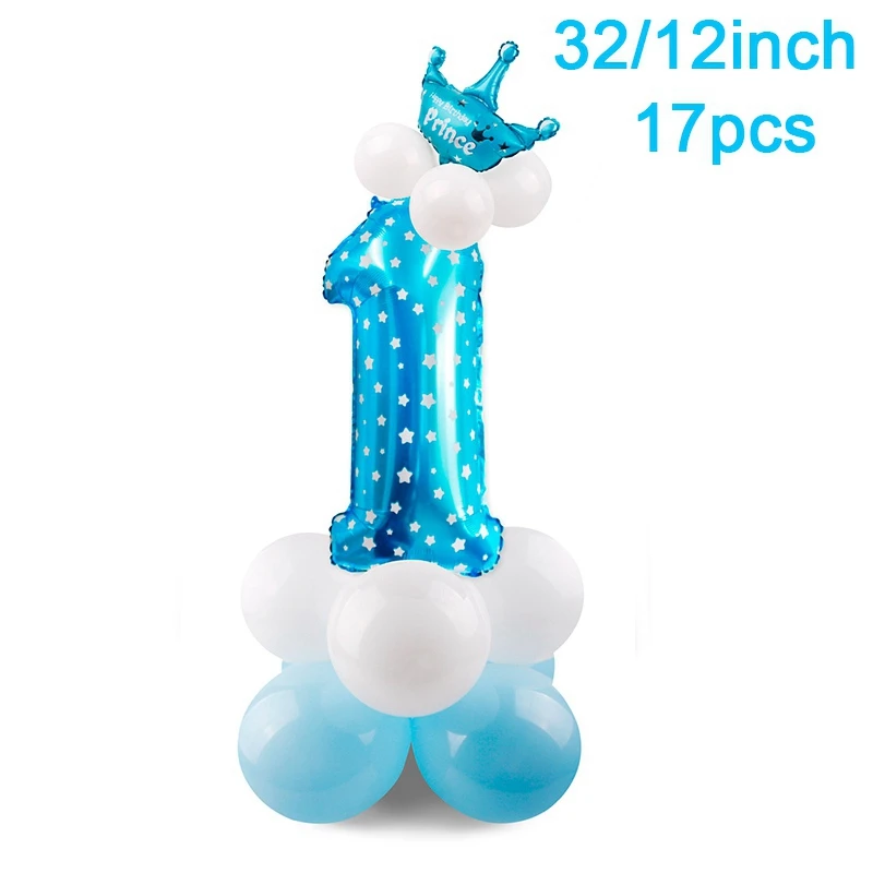 Blue 1 balloon QIFU BabyShower мальчик первый день рождения воздушный шар розовый девочка гелий воздушный шар из фольги цифры 1 год 1 день рождения украшения для детской вечеринки - Цвет: Blue 1 balloon