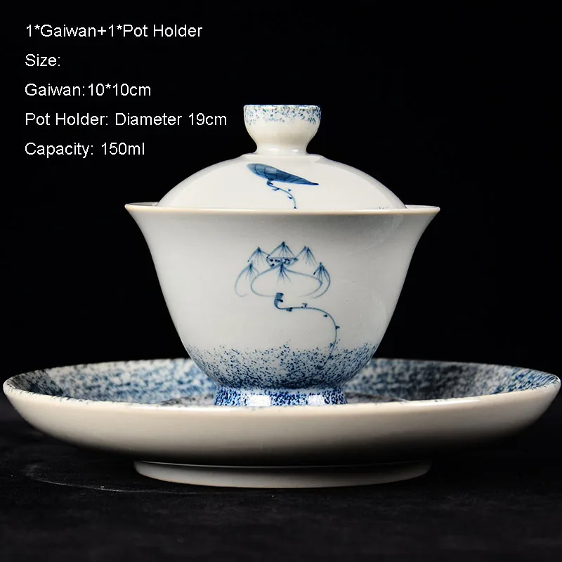 150 мл Цзиндэчжэнь синий и белый фарфор Лотос Gaiwan винтажный чайный набор кунг-фу Мастер чашка чая, Кружка чайник и блюдце чайник - Цвет: Gaiwan and Holder A