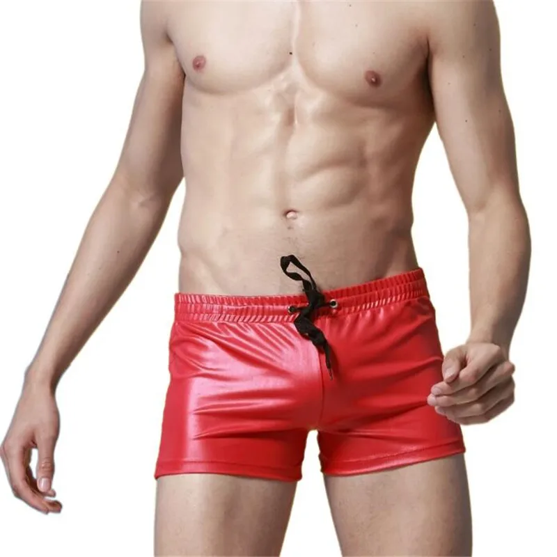 Новые Сексуальные мужские шорты из искусственной кожи на шнуровке боксеры для