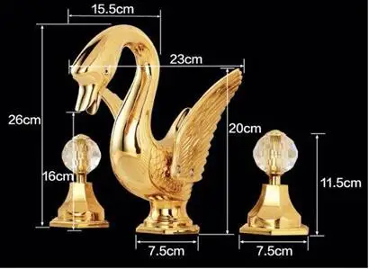 

Bathroom Basin faucet Total Brass Sink Mixer Tap Hot and Cold Gold Swan Faucet Bathroom Crane Crystal Dual Handle Lavatory Tap