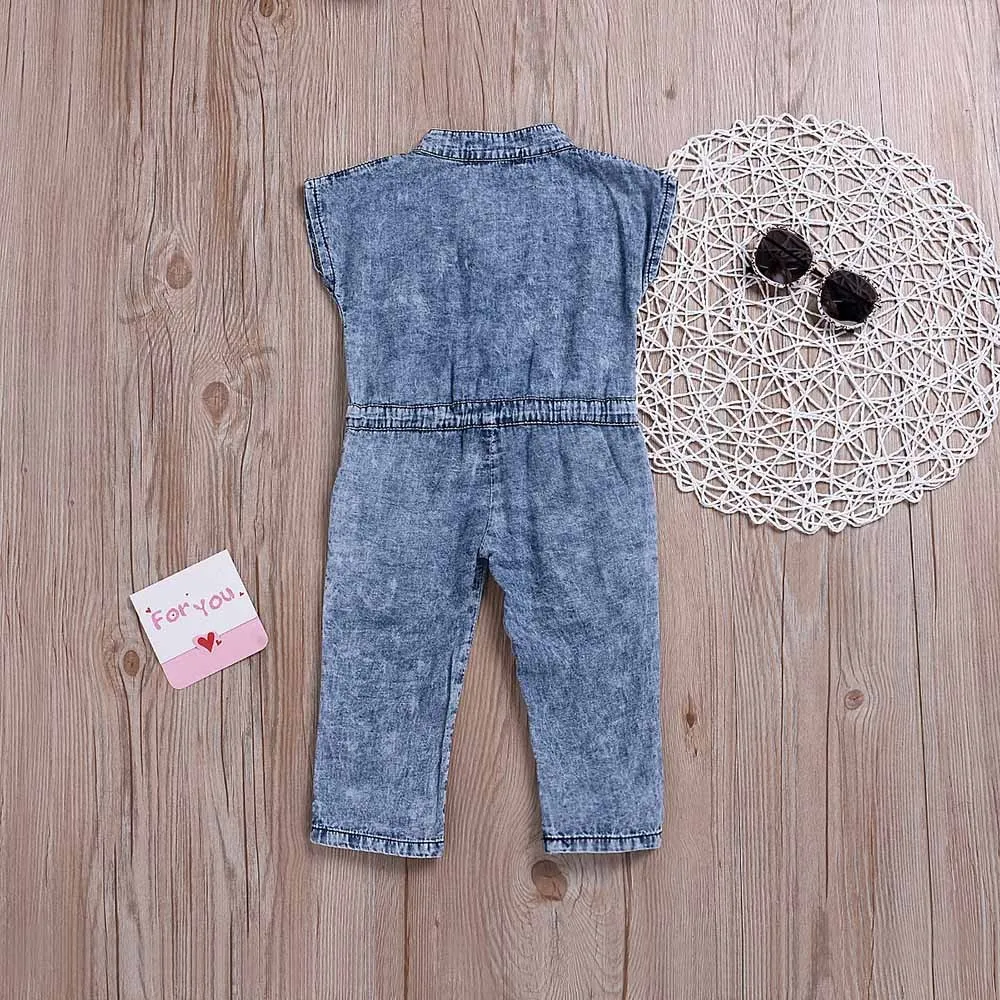 Детский джинсовый комбинезон с бантом для девочек боди повседневная одежда |