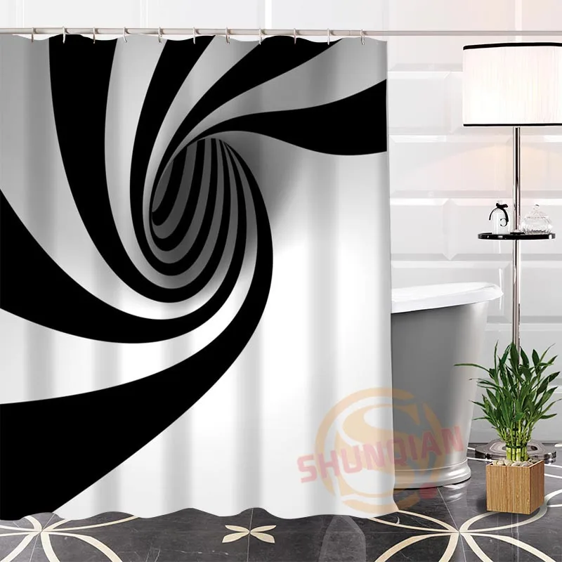 

100% Polyester black white Fabric Shower Curtain Custom Popular Modern bathroom With Hooks New arrival Bath Curtains