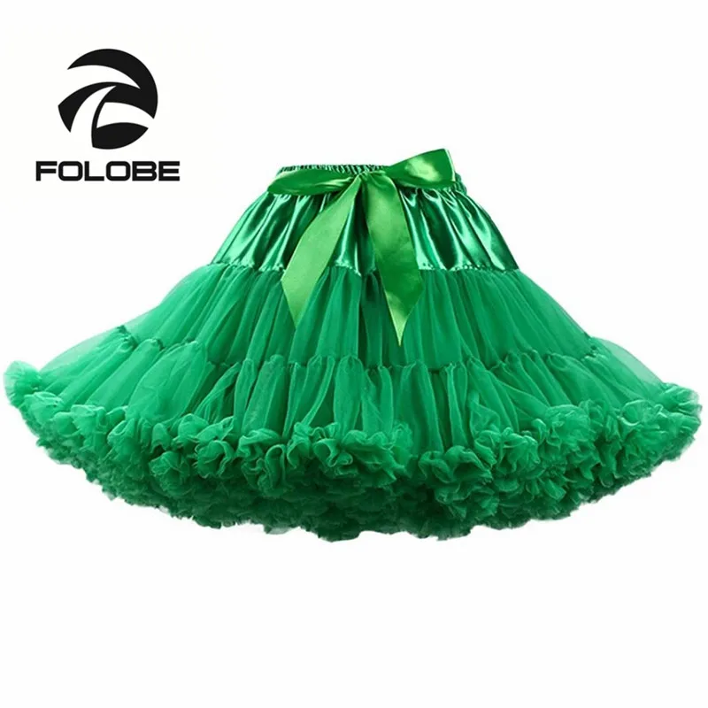 

FOLOBE Green Dance Skirt High Waisted Ball Gown Tulle Tutu Skirt Ballet Party Petticoat Women Adult Faldas Saias Femininas TT004