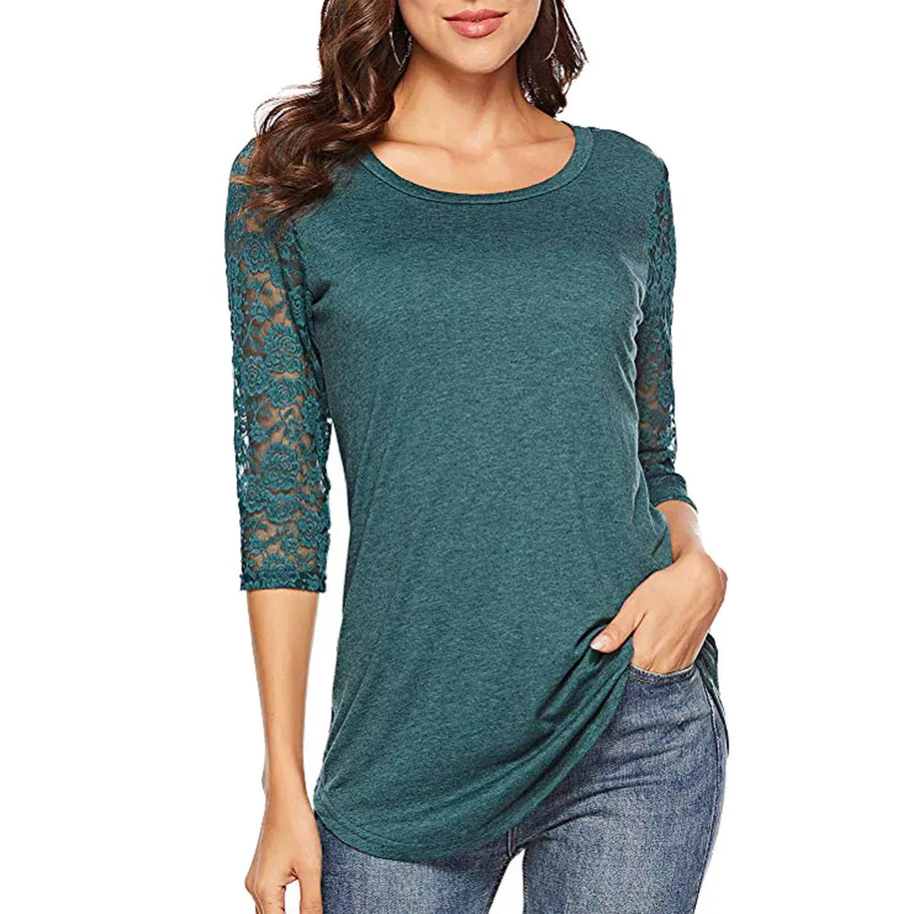 Летняя модная женская Кружевная блуза с рукавом 3/4 пуловер в стиле пэчворк