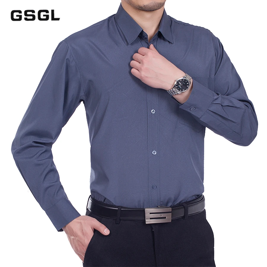 

Mens Long Sleeve Solid Dress Shirt with Left Chest Pocket High-quality Male Casual Regular fit Turn-down Shirts