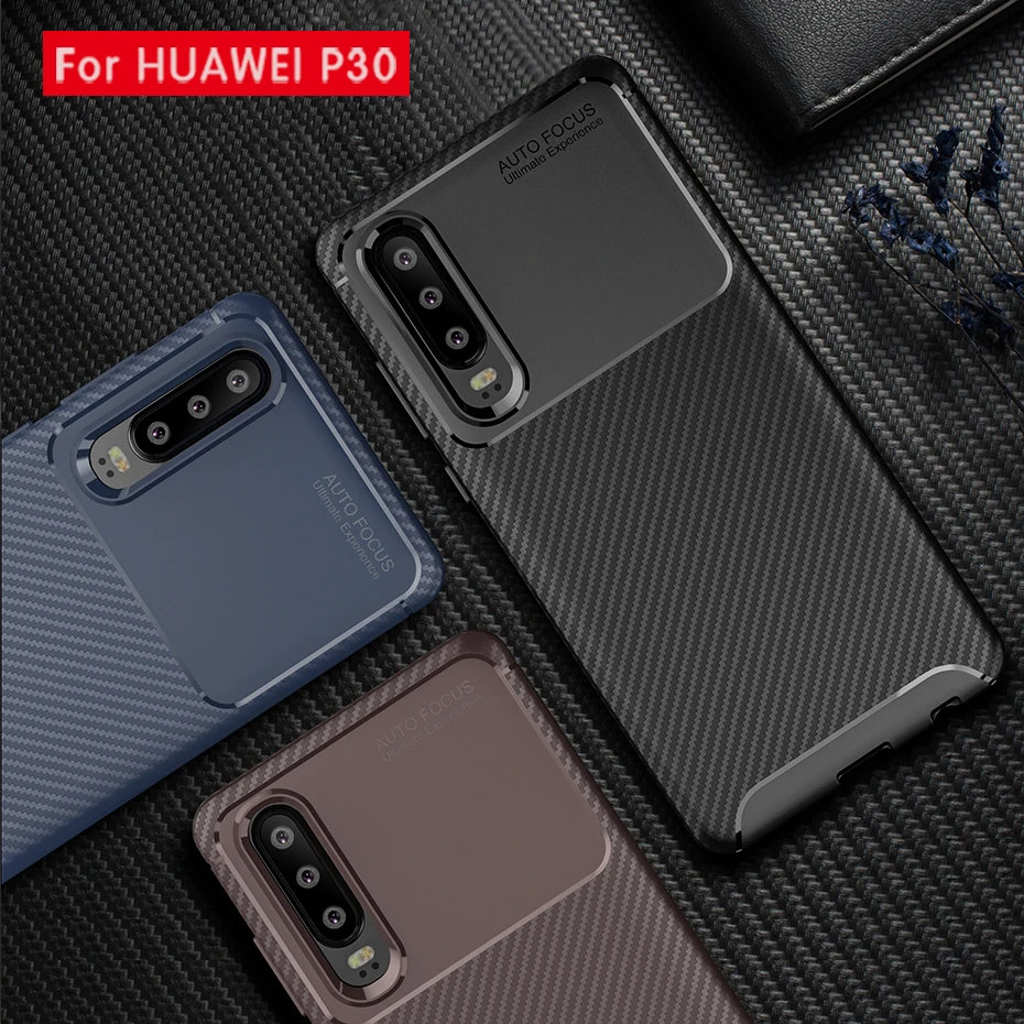 

For Huawei P30 Pro Case Carbon Fiber Shockproof TPU Back Cover Case For Huawei P30 Lite Full Protector Fitted Soft silicone Case