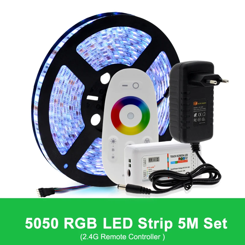 RGB 2.4G Touch 5050 Светодиодная лента RGB/RGBW/RGBWW 5 м 300 светодиодный s RGB цвет сменный гибкий светодиодный светильник+ пульт дистанционного управления+ 12 В 3 А адаптер питания - Испускаемый цвет: RGB 2.4G Touch