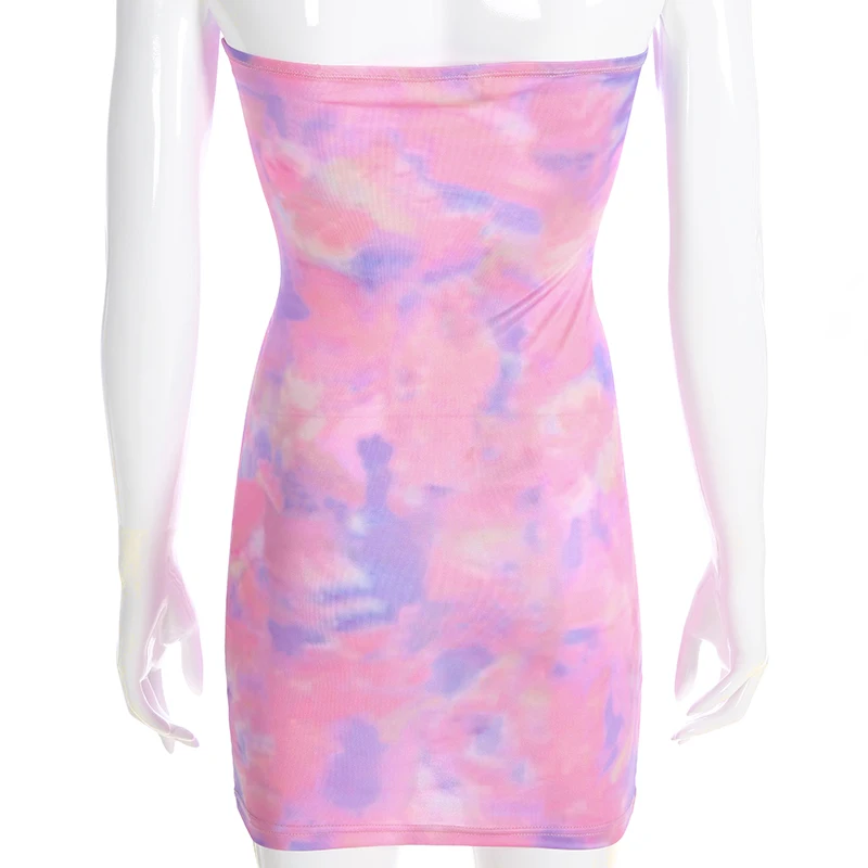 Мода без бретелек клубное мини-платье женский сарафан Tie Dye эластичный Высокая