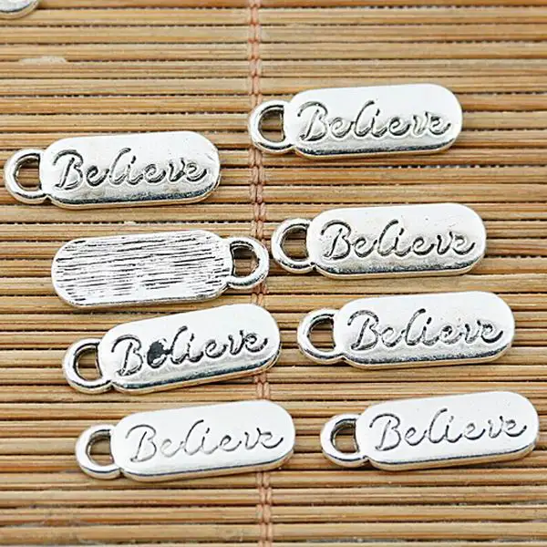 

36pcs tibetan silver bar shaped Believe lettering charms EF1435