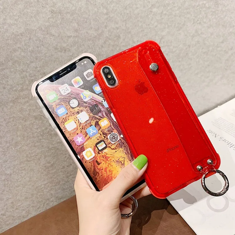 Two-color glitter wristband bracket mobile phone shell four corners all-inclusive anti-fall soft for iphone XS Max XR X |