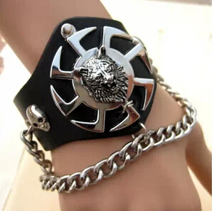 Ужасы Волчья Голова Скелет Череп Punk Браслет Для мужчин металлические цепи черный