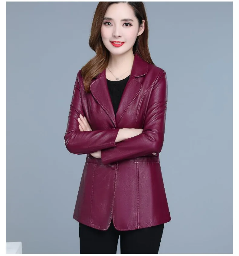 Для женщин s размера плюс Искусственная кожа куртка Для женщин Slim Fit короткая кожаная пиджак черный, красный Демисезонный из искусственной кожи искусственная(-ый) над Размеры 4XL 5XL 6XL