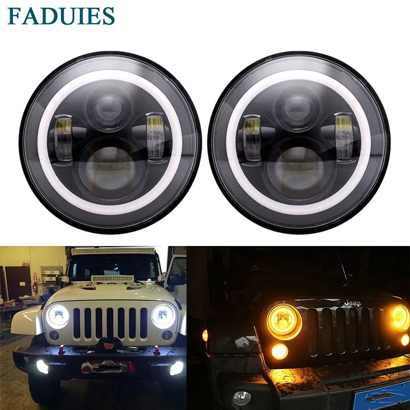 

FADUIES 40W 7inch Round Led Headlight High Low Beam Light Halo Angle Eyes DRL Headlamp For Jeep Wrangler Off Road 4x4