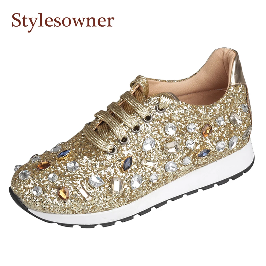 Stylesowner новые роскошные стразы кроссовки на шнуровке туфли плоской подошве