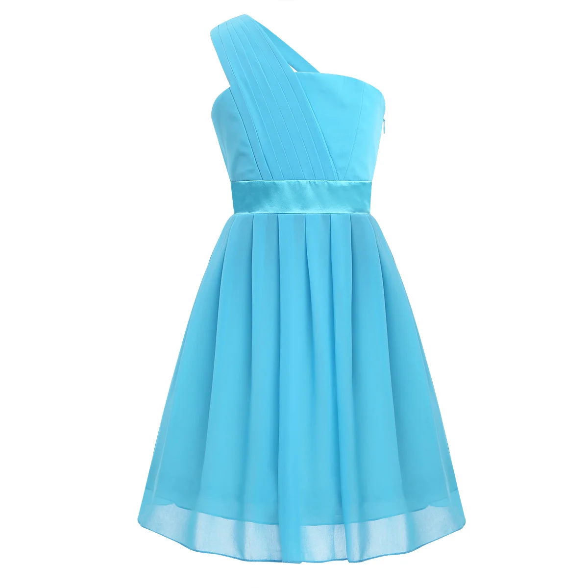 Kids Girls Pleated Chiffon One-shoulder Flower Girl Dress Princess Pageant Wedding Cutout Back Birthday Party SZ 4-14 | Детская одежда