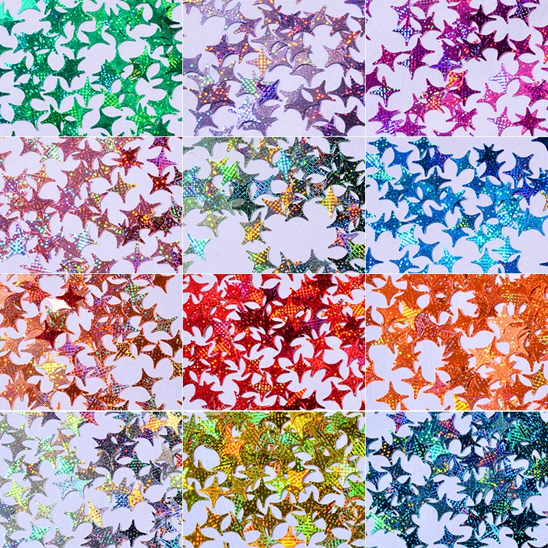 Mtssii 12 Colors/Set Four Angle Stars Shape Holographic Laser Nail Glitter Paillette Sequins 3d Manicure Decal Decorations | Красота и