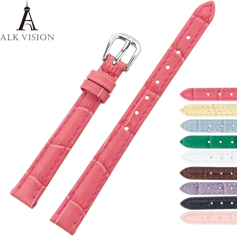 

ALK watch strap 10mm band for women ladies watches genuine cow leather pink purple green fashion bracelet strap wristband 10mm