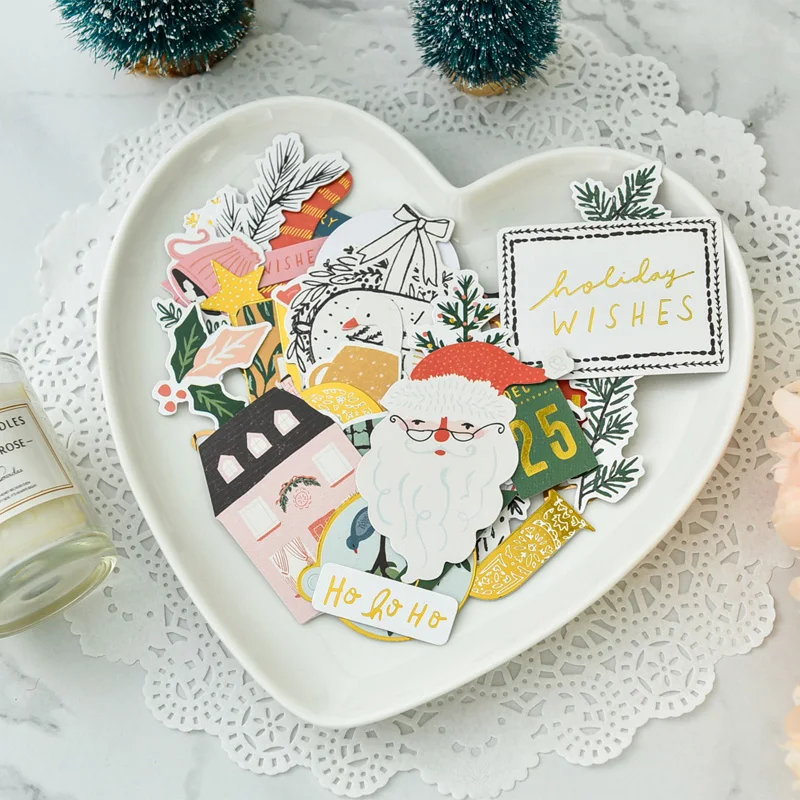 

KLJUYP 40pcs Merry Christmas Cardstock Die Cuts for Scrapbooking Happy Planner/Card Making/Journaling Project