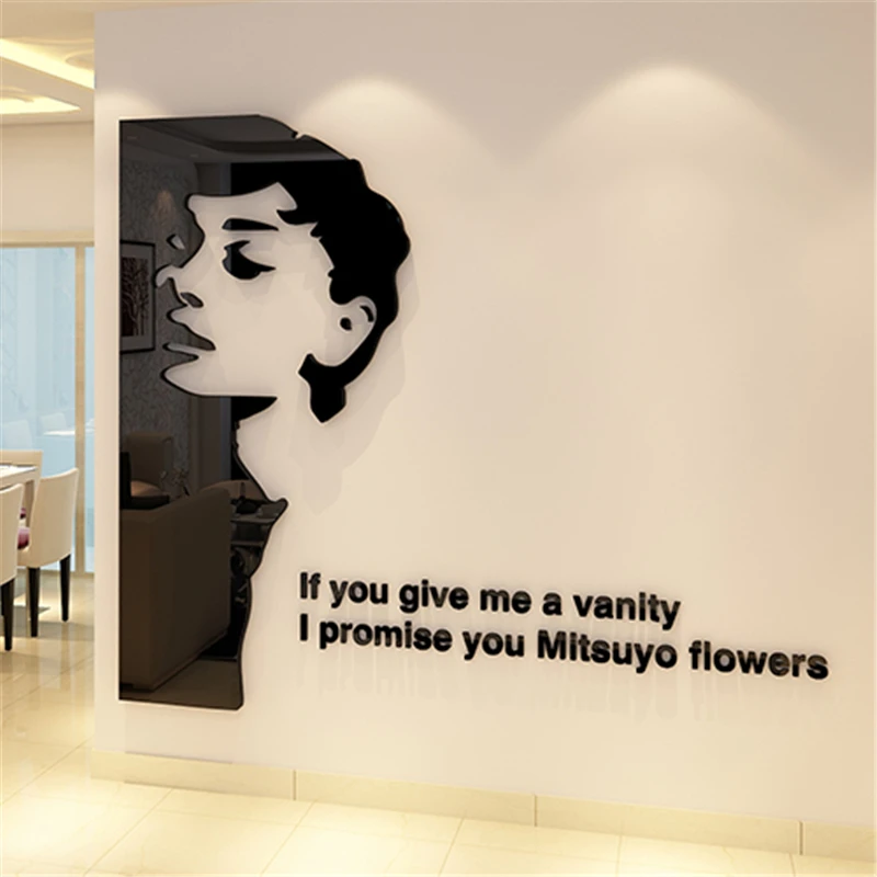 

New arrival Hot Audrey Hepburn Three-dimensional Acrylic Crystal Wall stickers Living room Bedroom wall art decor DIY 3D Sticker