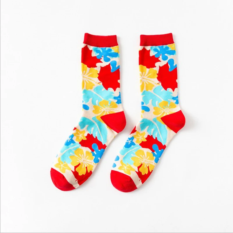 Flower PEONFLY, мужские носки из чесаного хлопка, Harajuku, цветные, веселые, забавные, с медведем, рыбкой, длинные, теплые, нарядные носки для мужчин, для свадьбы, рождественский подарок - Цвет: Flower