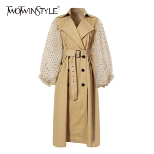 Женская ветровка с поясом TWOTWINSTYLE, Повседневная ветровка с рукавами-фонариками и высокой талией на поясе, осень 2020