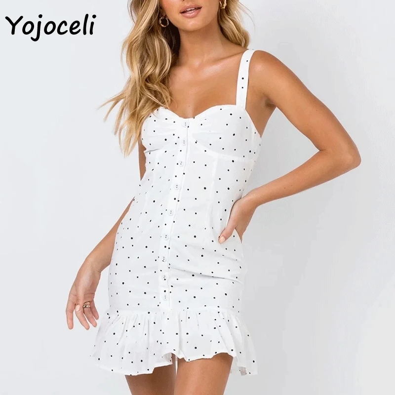 Yojoceli 2019 летнее платье с принтом в горошек для женщин повседневное пляжное мини