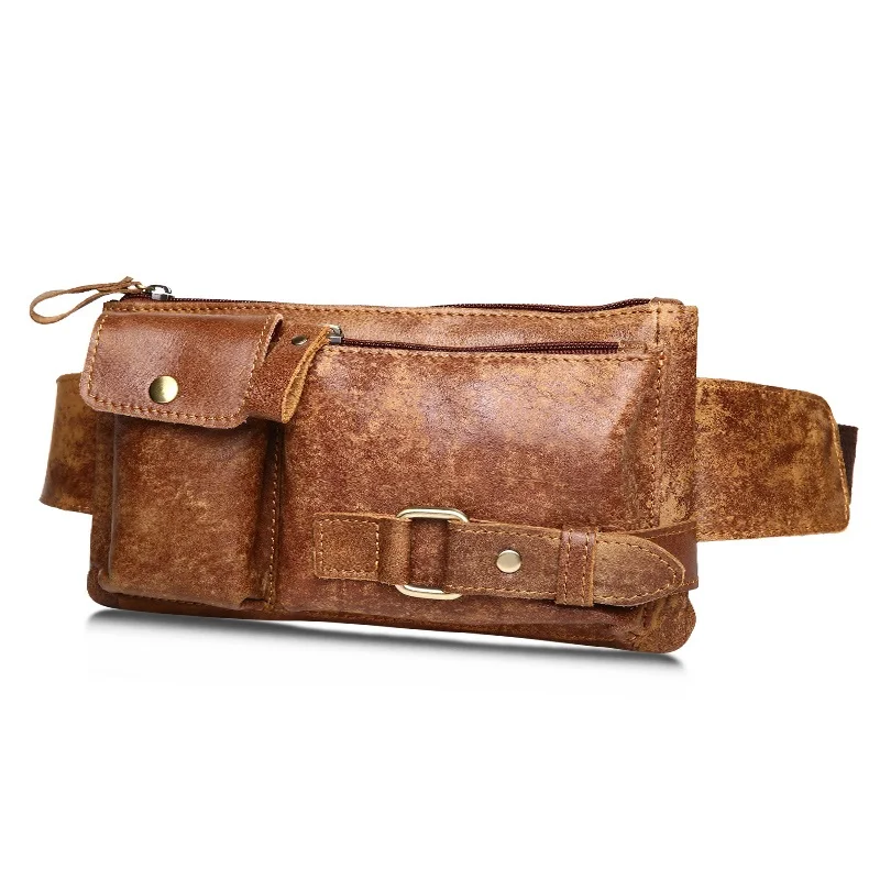 Мужская нагрудная сумка из 100% натуральной кожи модная спортивная поясная