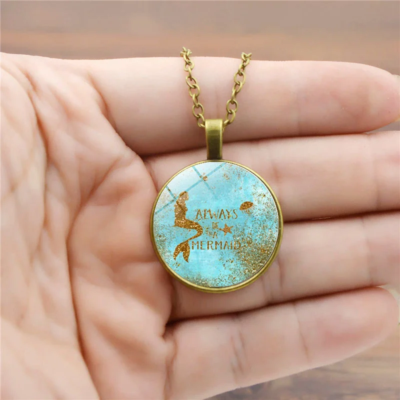 Новый маленький ожерелье с русалкой кулон платье принцессы круглой колье ручной
