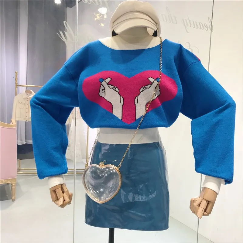 2018 Autumn Winter Fashion Streetwear Korean Style Colors Contrast Send Love Sweater Women Jumper Pullovers Sweaters | Женская одежда