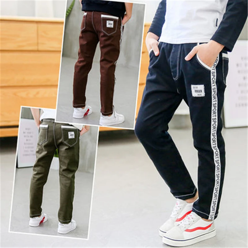 Весна 2019 детские джинсы для мальчиков однотонные тонкие маленьких длинные брюки