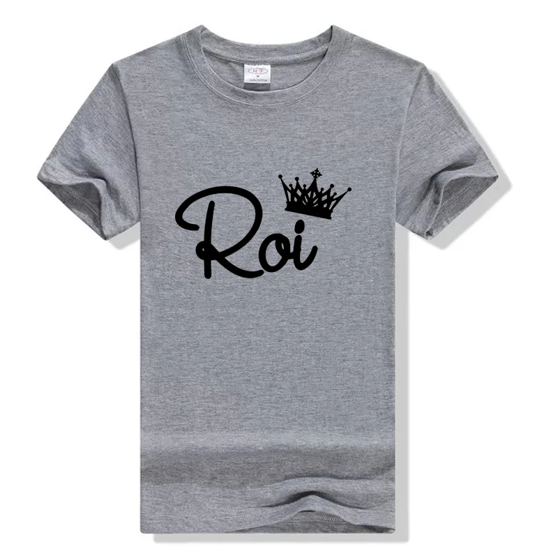 

Roi Et Reine King Queen Crown Couples Tshirts Letter T-Shirt Valentine Women Grey Family Top Tee Couple Shirt Femme Love T Shirt