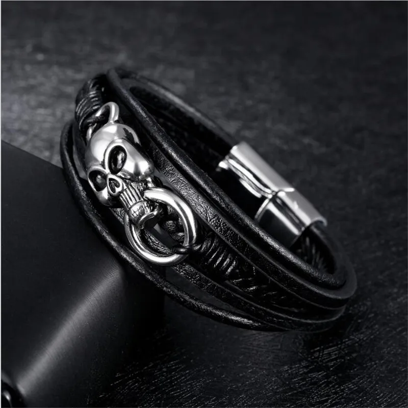 Браслеты из натуральной кожи в стиле панк модные ювелирные украшения