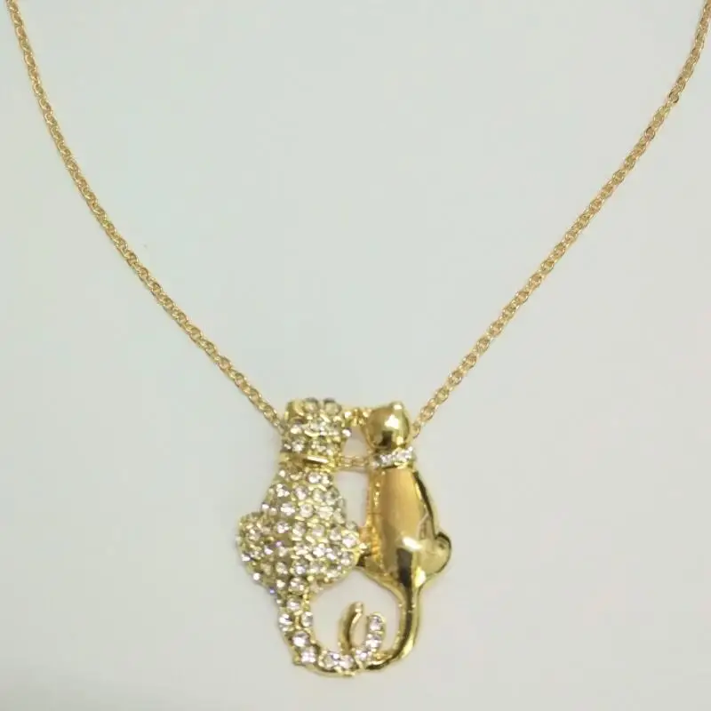 gold color AAAA+ стразы, подвеска для влюбленных котов, котенка, ожерелье, цепочка для свитера, модное ювелирное изделие, подарок для девушек и женщин,, качество - Окраска металла: gold color
