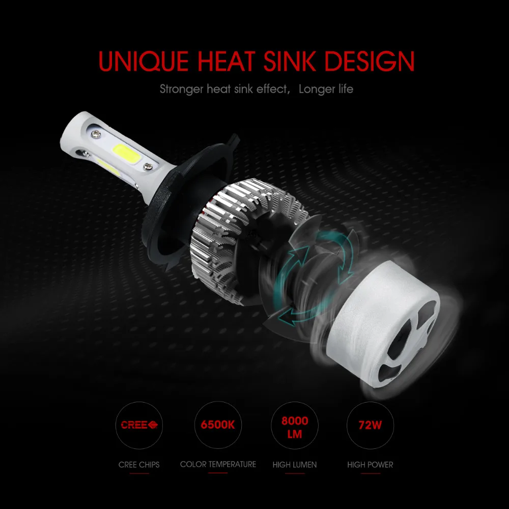 Oslamp Hi-Lo Луч 72 Вт 8000lm 2 шт./лот H4 светодиодные фары комплекты 6500 К УДАРА авто стиль led h4 автомобилей лампы с Вентилятор охлаждения все-в-одном