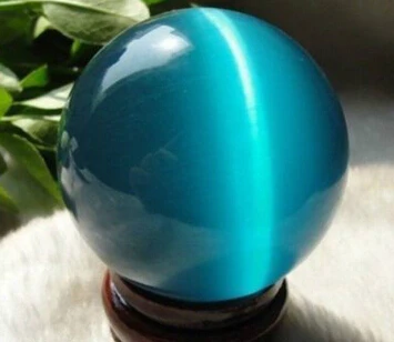 

free shipping 06226 ASIAN QUARTZ BLUE CAT EYE CRYSTAL BALL SPHERE 40MM + STAND