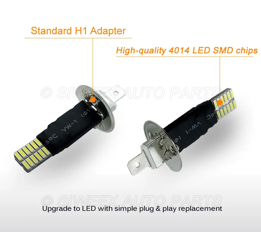 1x H1 P14.5S 24 4014 SMD автомобиля светодиодный сменные светодиодные лампы для авто Противотуманные фары дальнего светильник белого цвета для DC 12V